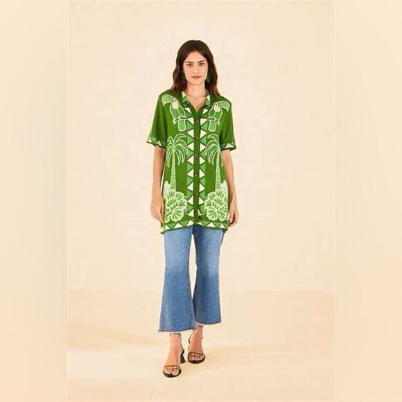 NWT- FARM Rio- Green Summer Sunrise Lenzing Ecovero Viscose Knit Shirt Green, L - Picture 7 of 15